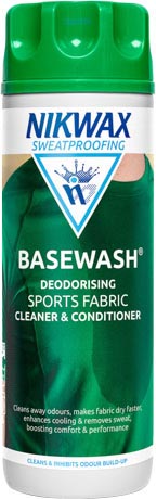 A 300ml bottle of Nikwax BaseWash, a speciality cleaner and conditioner for base layers.