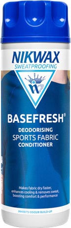 A 300ml bottle of Nikwax BaseFresh, a deodorising conditioner for sports clothing and base layers.