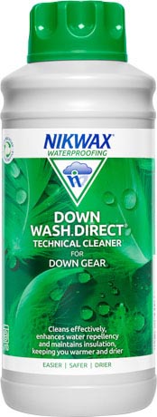 A 1 litre bottle of Nikwax Down Wash Direct, our speciality cleaner for down-filled clothing and sleeping bags.