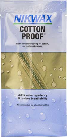A 50ml pouch of Nikwax Cotton Proof, a high performance waterproofer for cotton and polycotton clothing and equipment