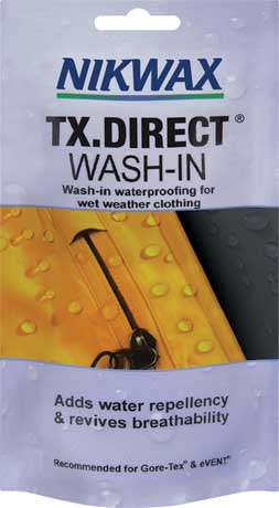 A 100ml pouch of Nikwax TX.Direct Wash-in, our wash-in waterproofing for wet weather clothing.