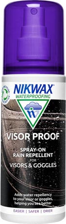 A 125ml bottle of Nikwax Visor Proof, a rain repellent for all visors and goggles. 